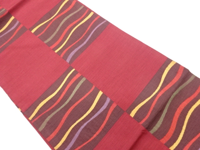 JAPANESE NAGOYA OBI / WOVEN GRID & WAVY STRIPE